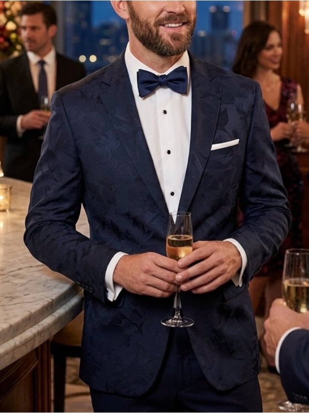 Bar III Navy Floral Jacquard Dinner Blazer